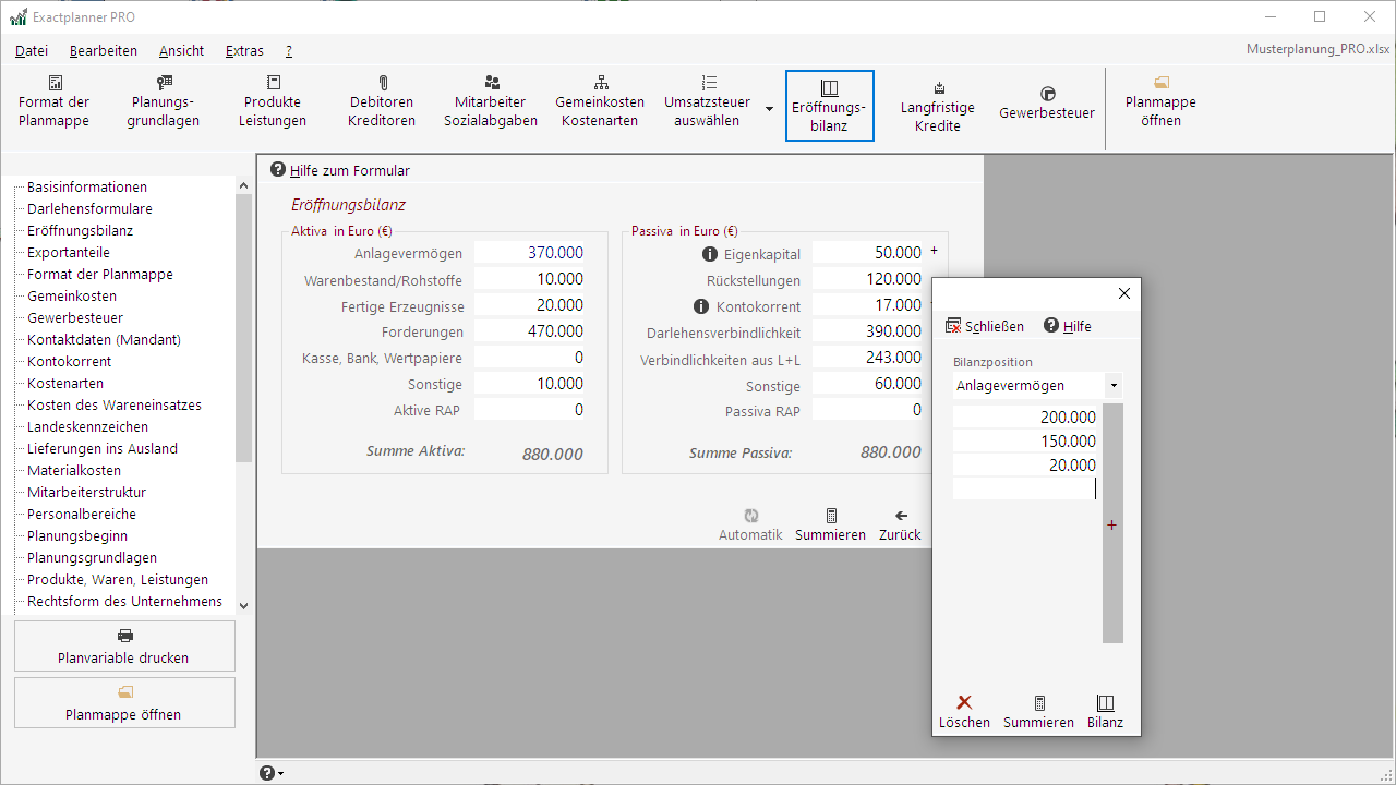 Eröffnungsbilanz im Rahmen einer umfassenden Unternehmensplanung